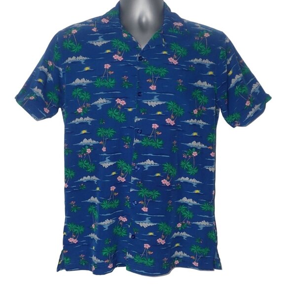 Life Is A Beach Good Vibes Short Sleeve Hawaiian Button Front Shirt Men's S Blue - Picture 1 of 5